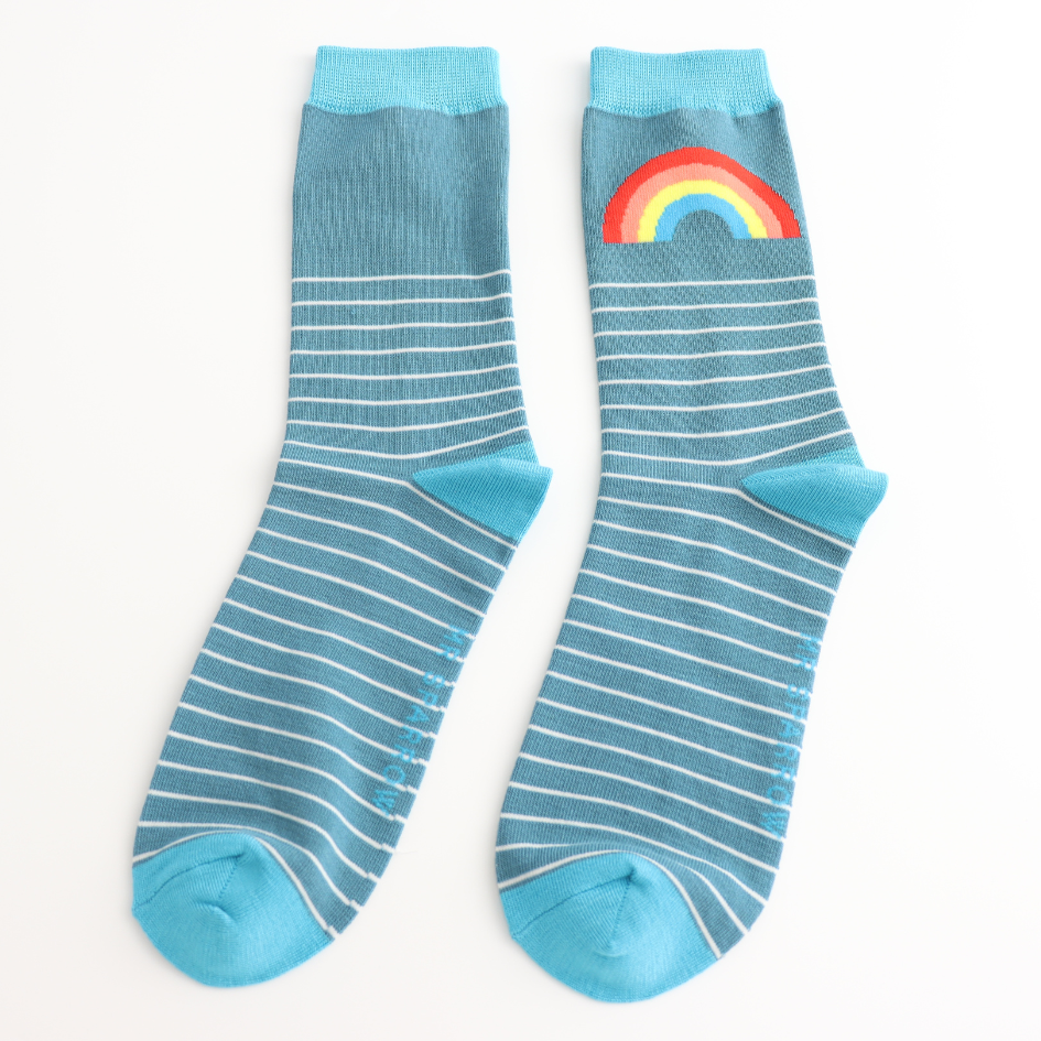 Men's Bamboo Socks Rainbows And Stripes - Teal