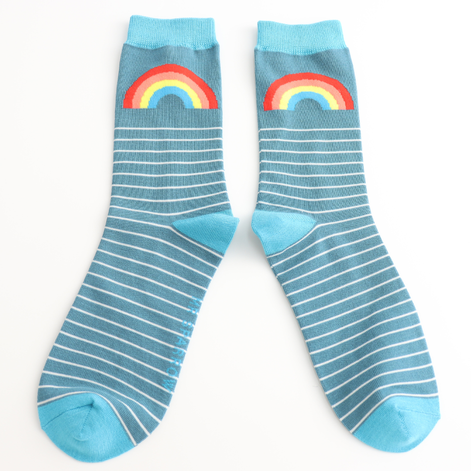 Men's Bamboo Socks Rainbows And Stripes - Teal