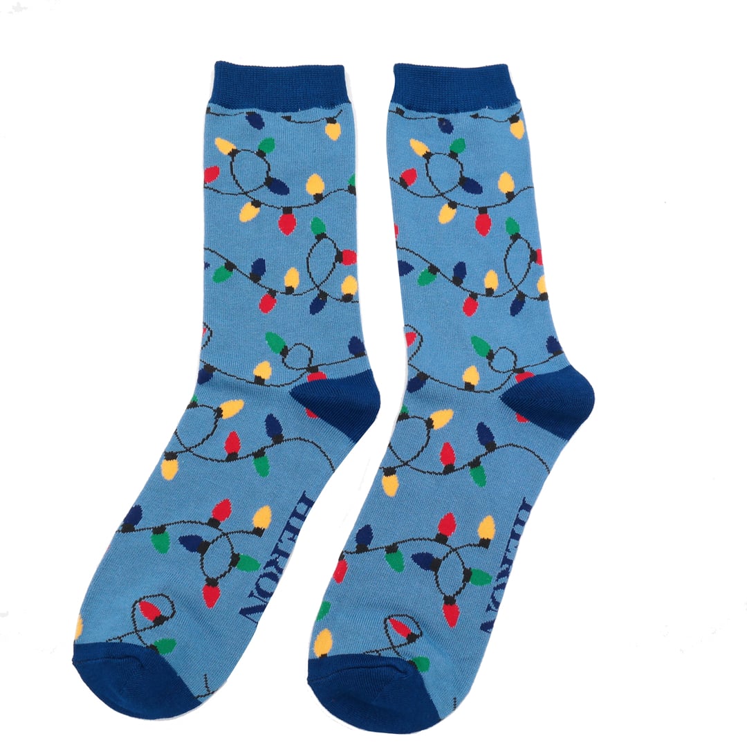 Mens Bamboo Socks Blue - Christmas Lights