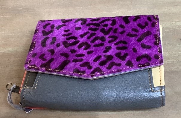 Anutza Wallet - Leather and Purple Animal Print