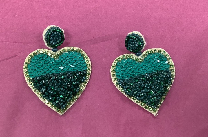 Half And Half Beaded Heart Earrings