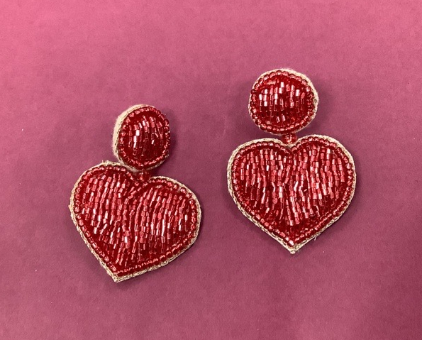 Large Beaded Heart Earrings
