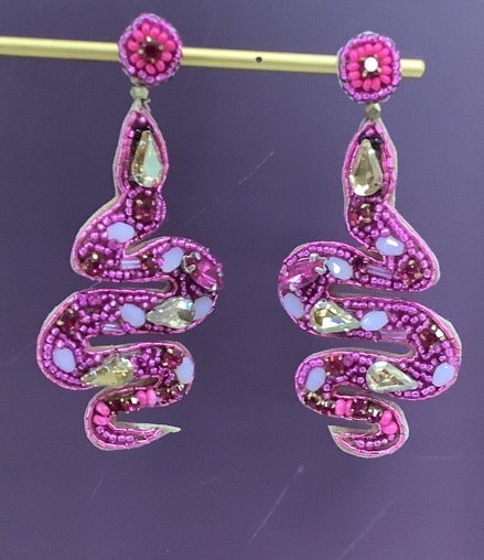 Pink Beaded  Snake Drop Earrings