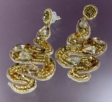 Gold Beaded  Snake Drop Earrings