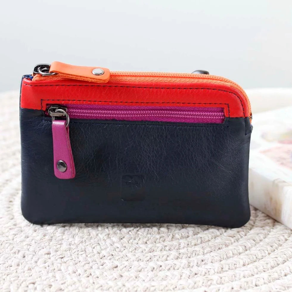 Two Tone Multi Zip Coin Purse - Navy Blue