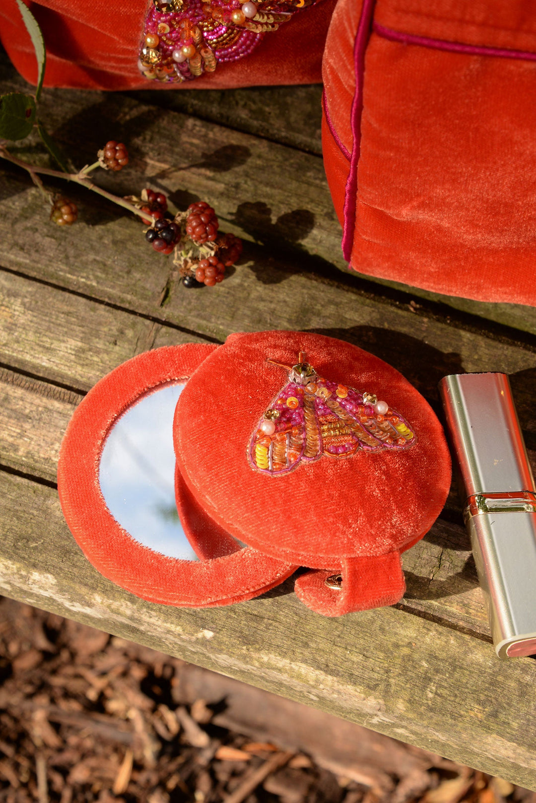 Moth Beaded Compact Mirror