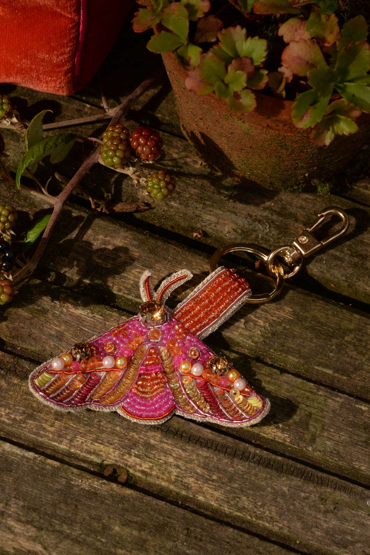 Orange Moth Beaded Keyring