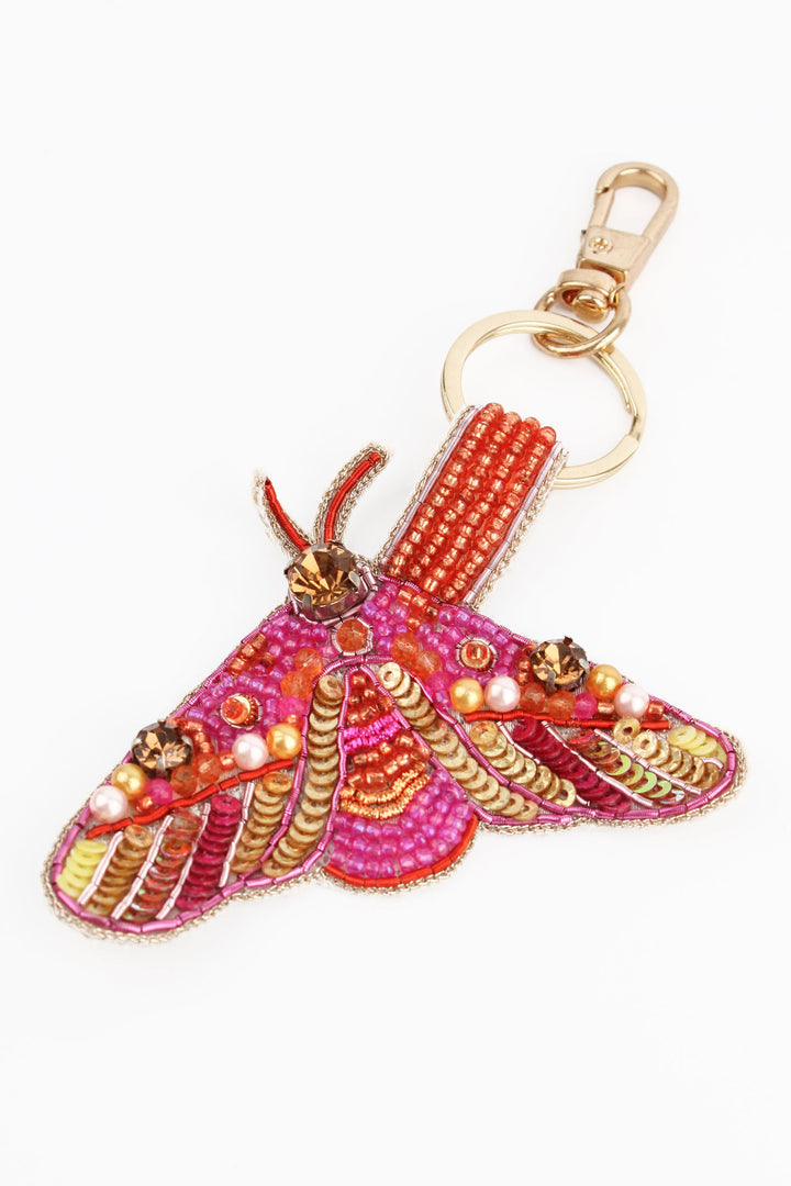 Orange Moth Beaded Keyring