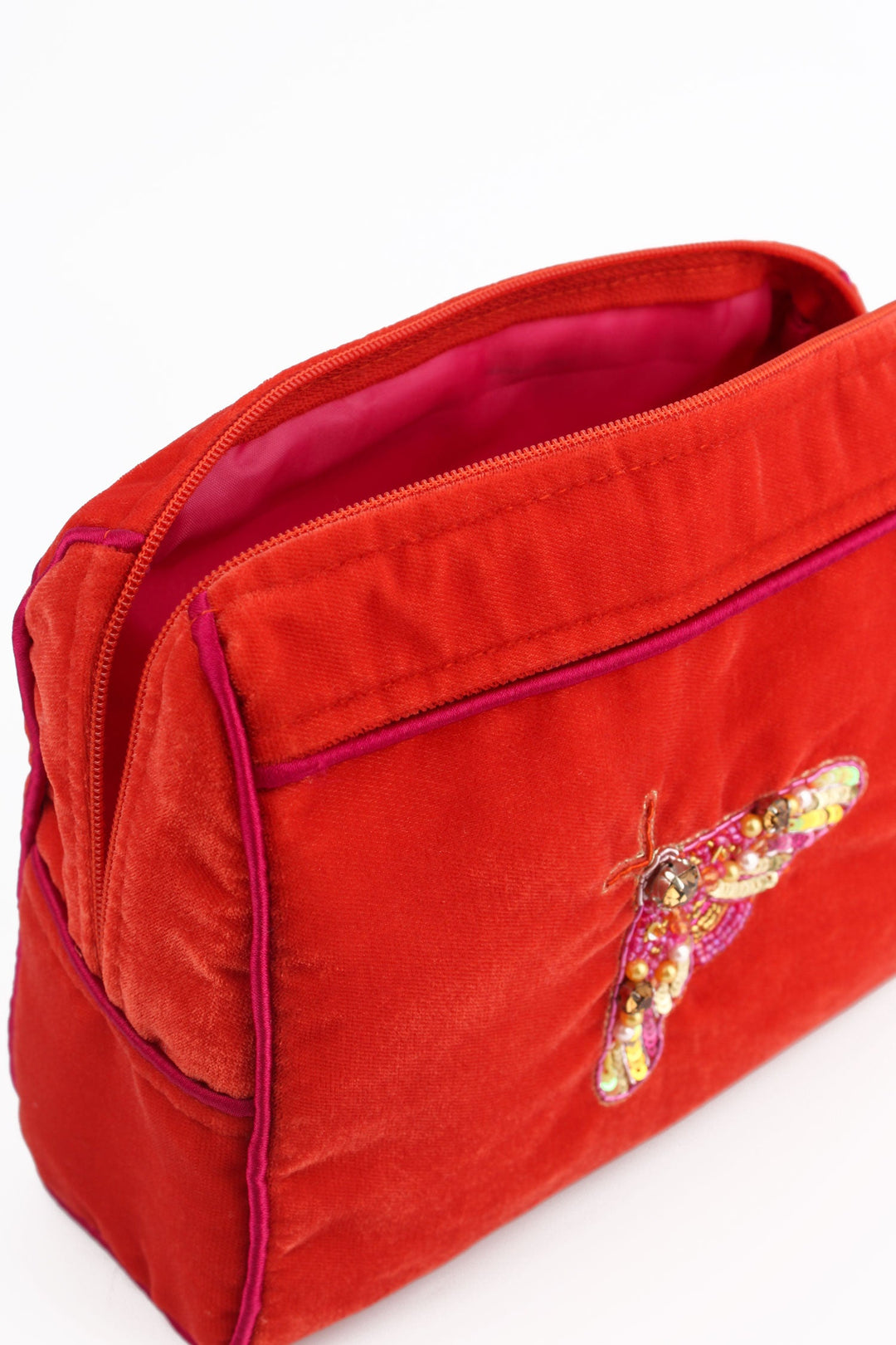 Orange Moth Beaded Make Up Bag