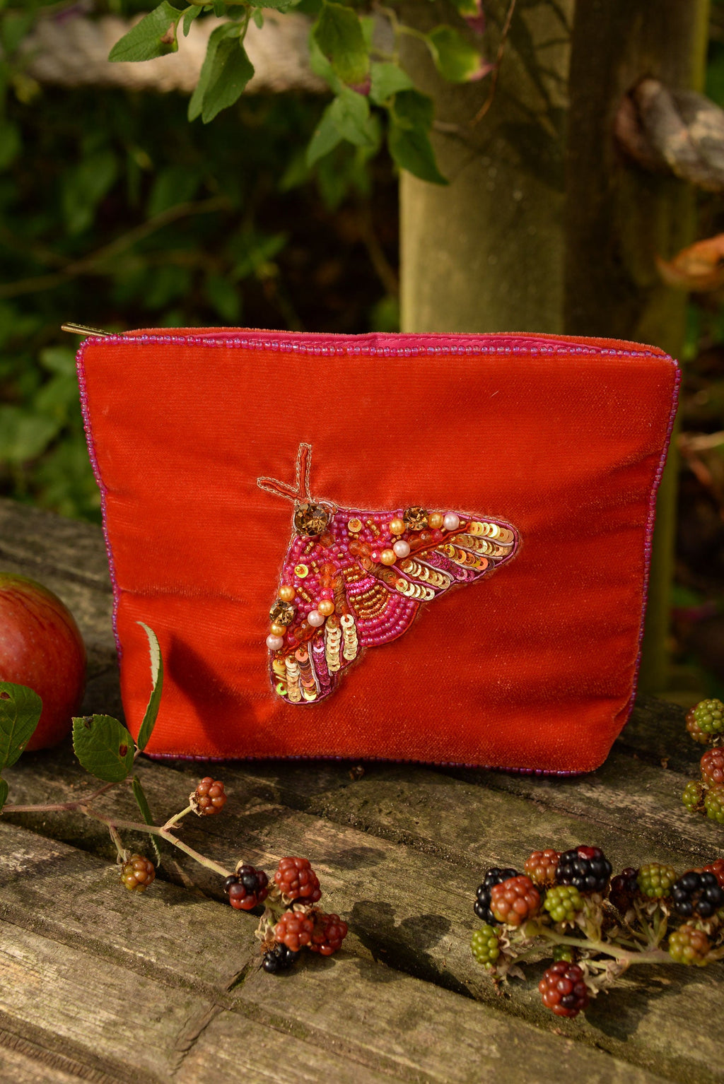 Orange Moth Beaded Purse