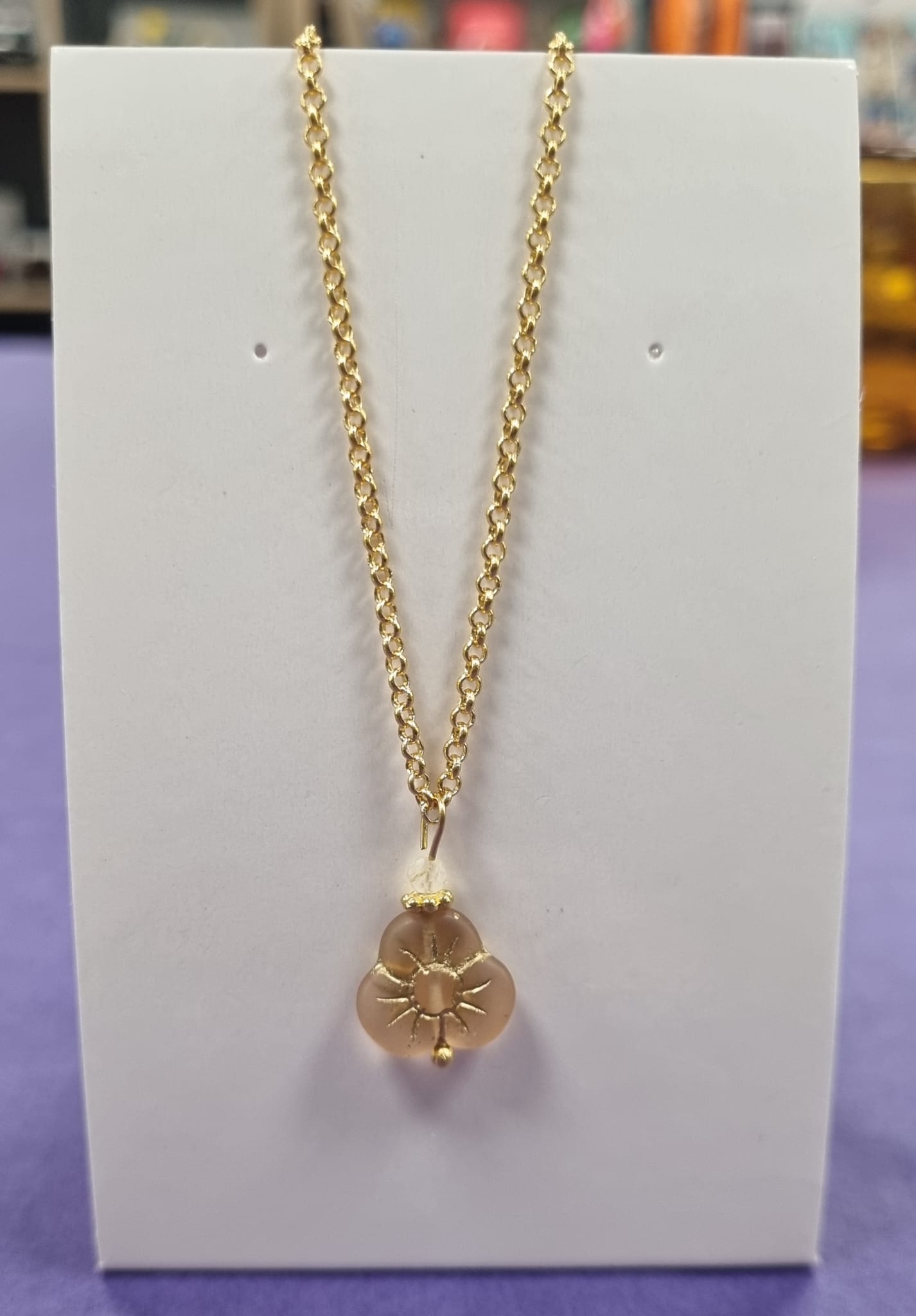 Gold Quartz Gemstone, Gold Pansy Chain Necklace