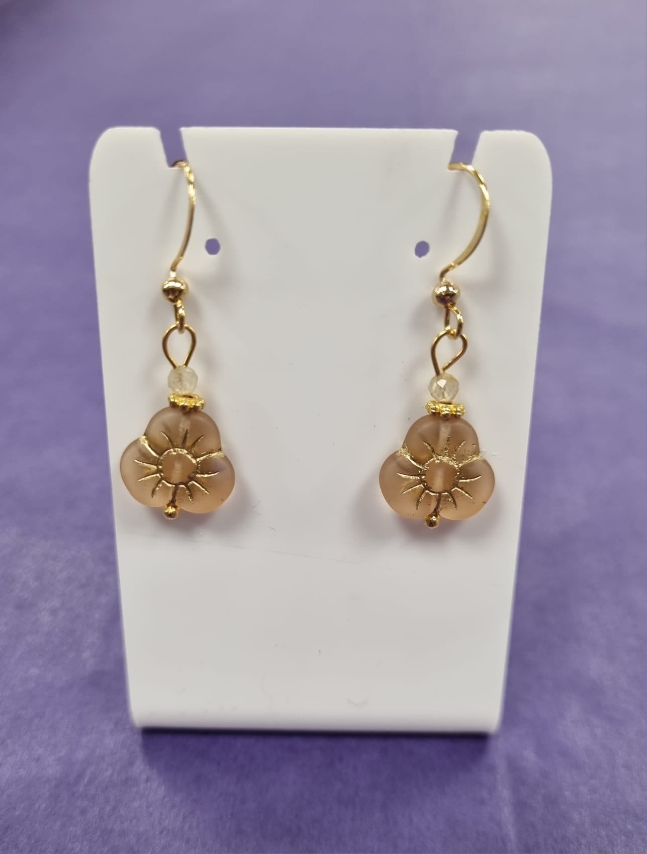 Gold Quartz Gemstone, Gold Pansy Earrings