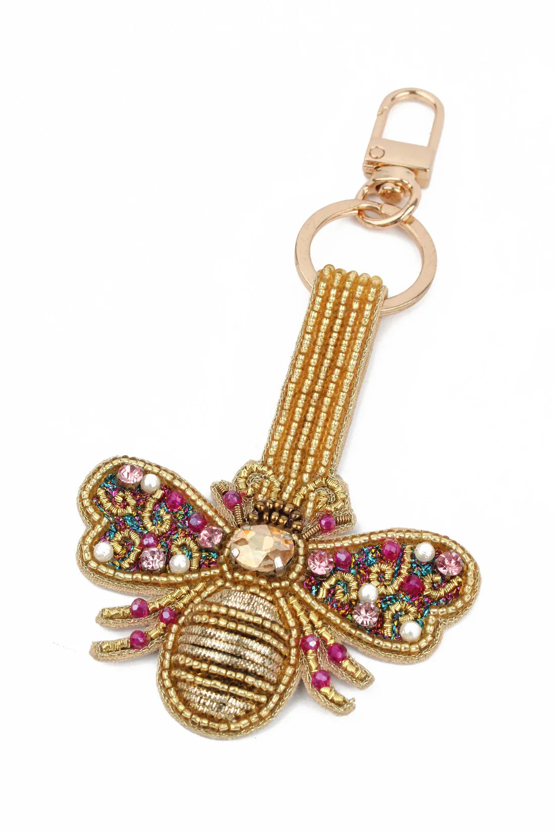Pink Bee Beaded Keyring