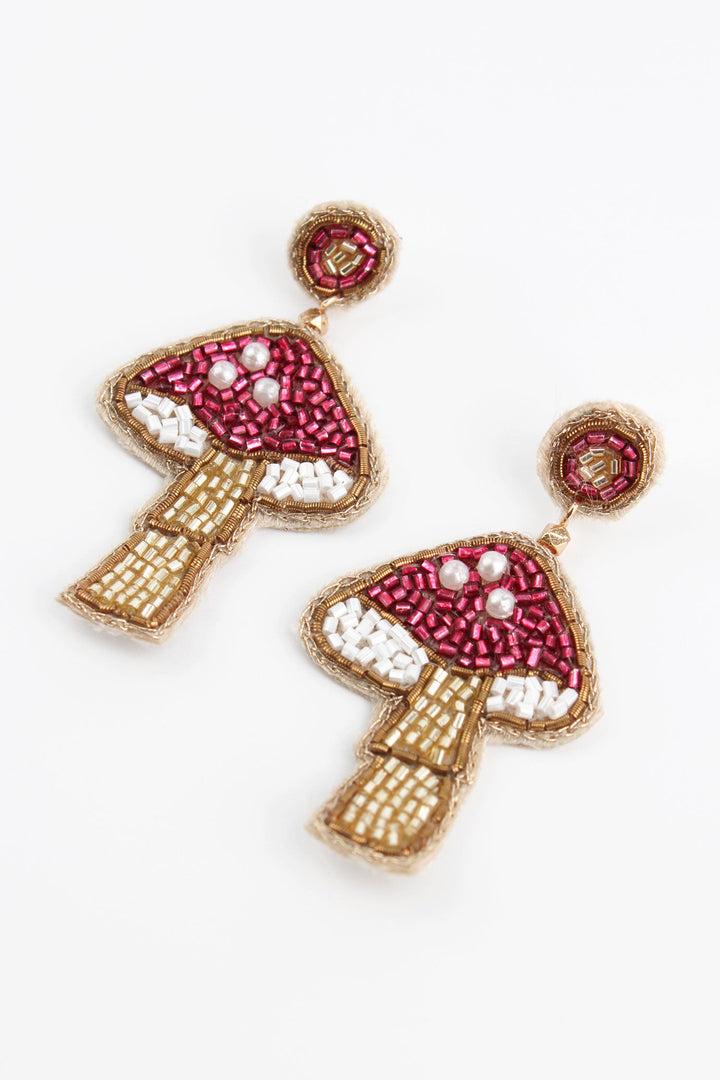 Mushroom Beaded Earrings - Pink