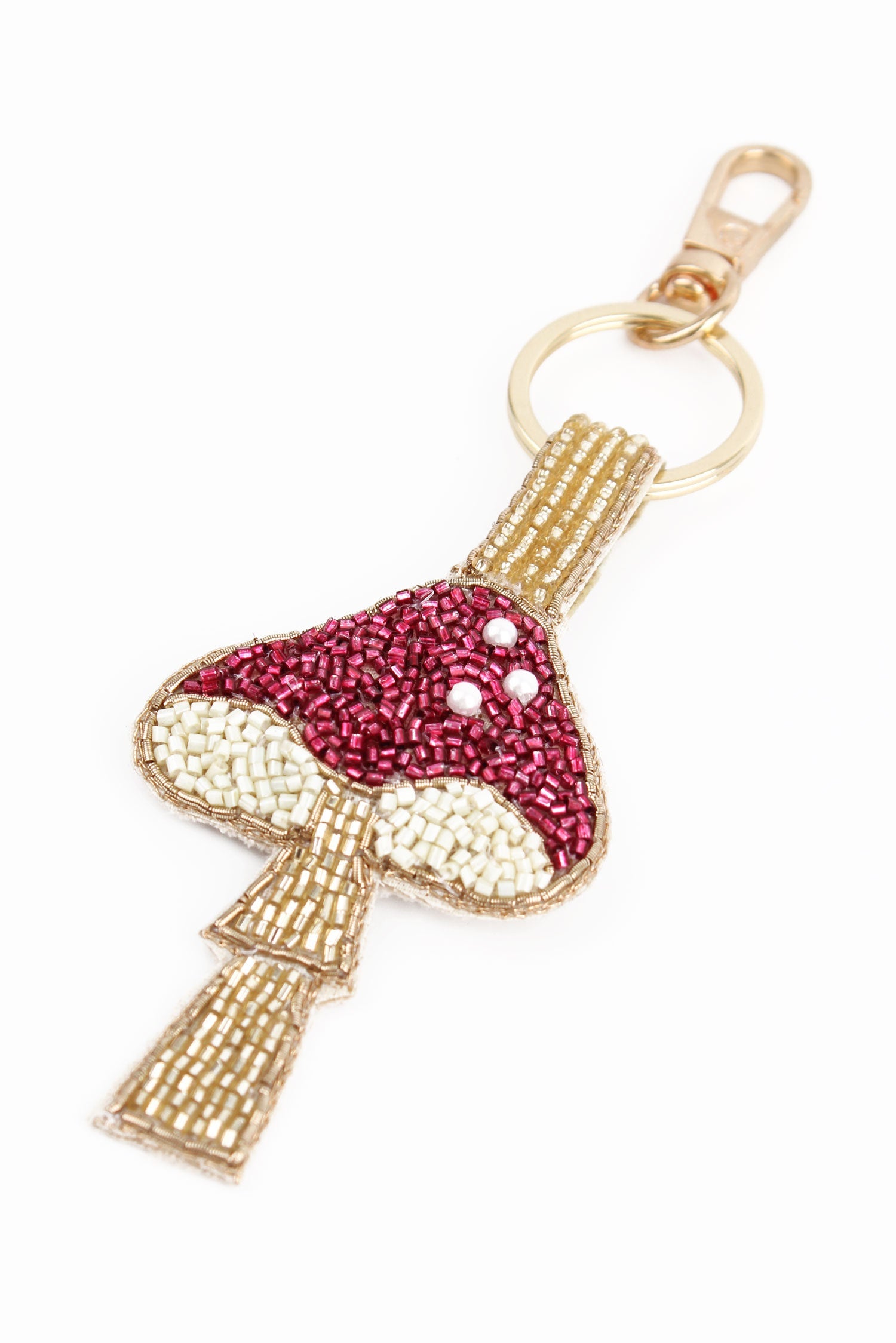 Mushroom Beaded Keyring - Pink