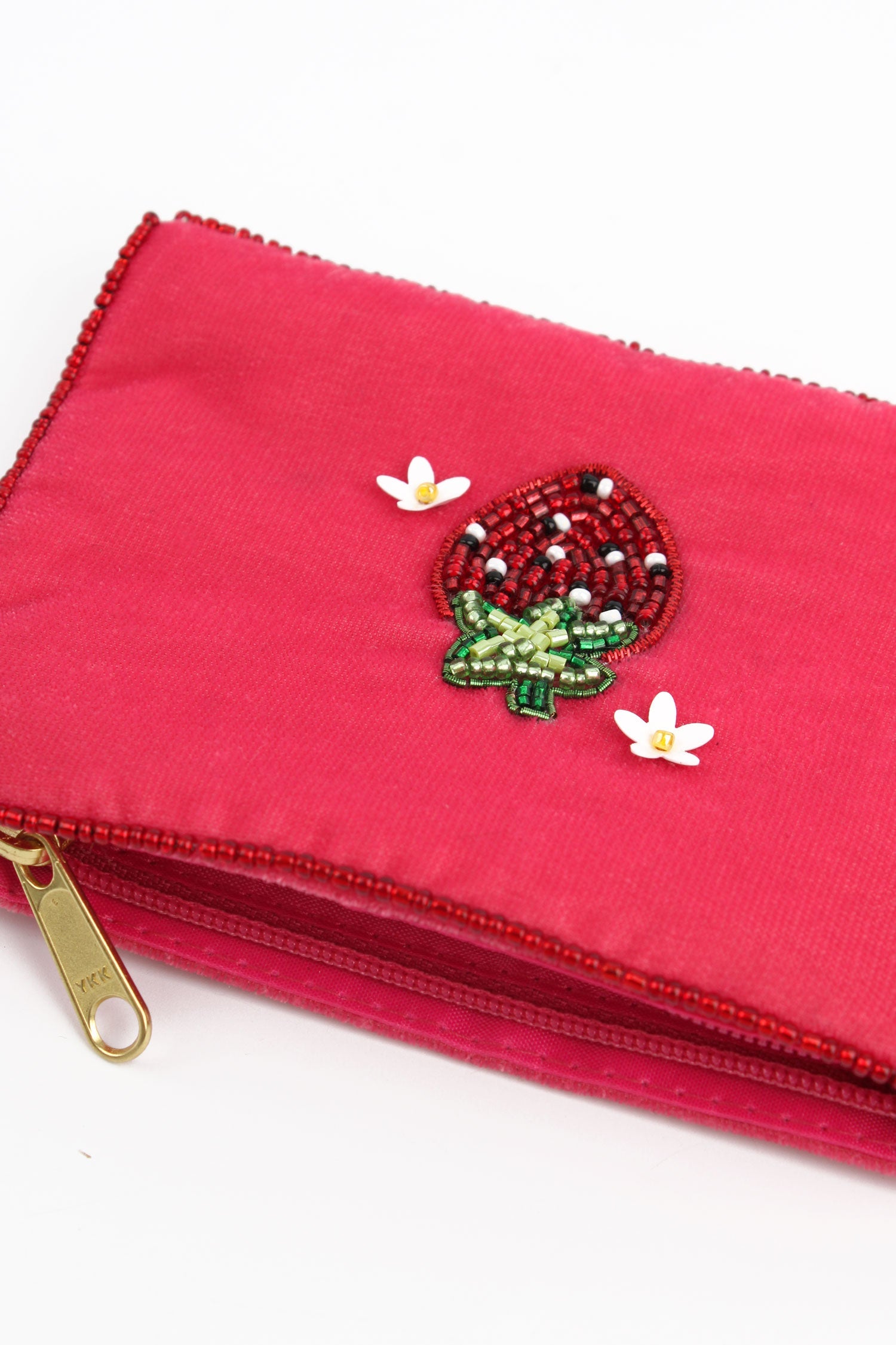 Pink Strawberry Beaded Coin Purse