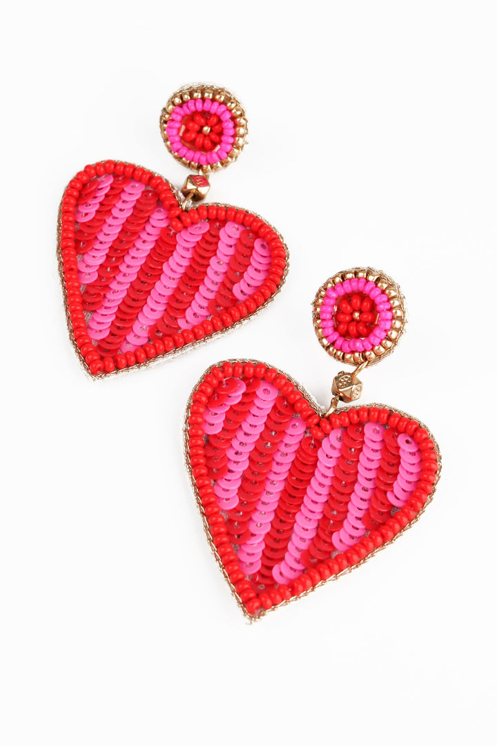 Pink And Red Stripe Beaded Earrings