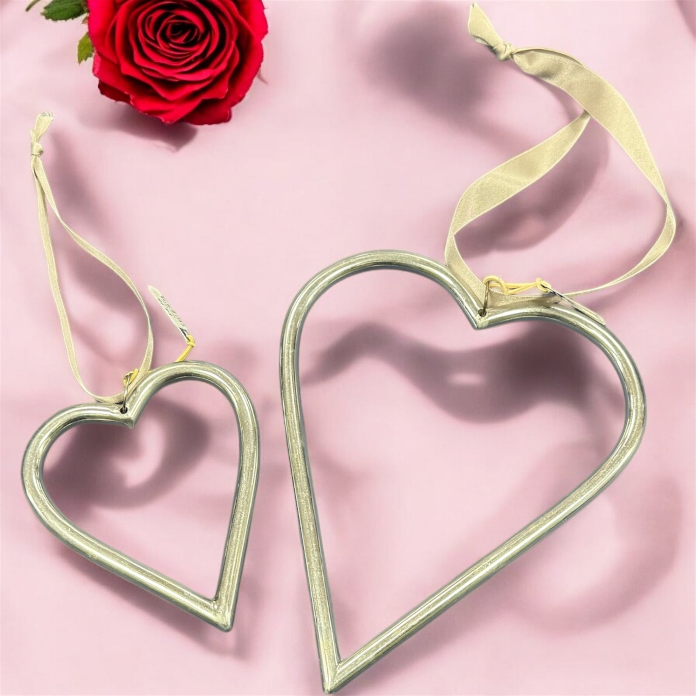 Silver Metal Hanging Hearts