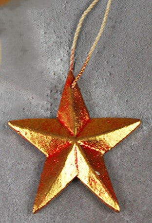 Hanging Wooden Star - Gold/Red