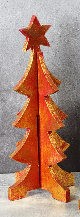 Large Wooden Christmas Tree - Red/Gold