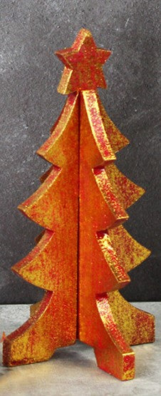 Medium Wooden Christmas Tree - Red/Gold