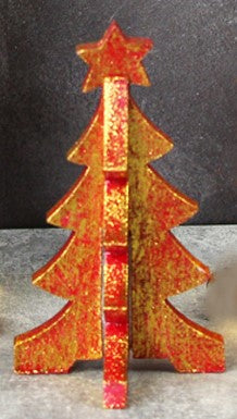 Small Red & Gold Wooden Christmas Tree