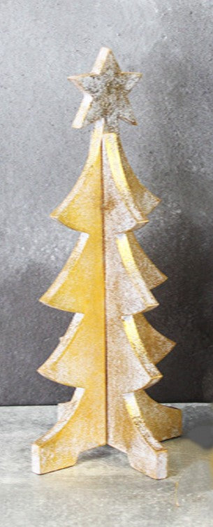 Large Wooden Christmas Tree - White/Gold