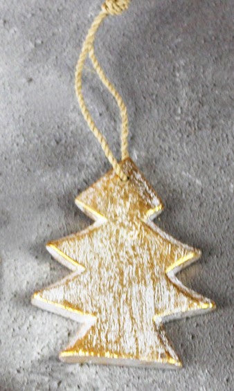 Hanging Wooden Christmas Tree - White/Gold