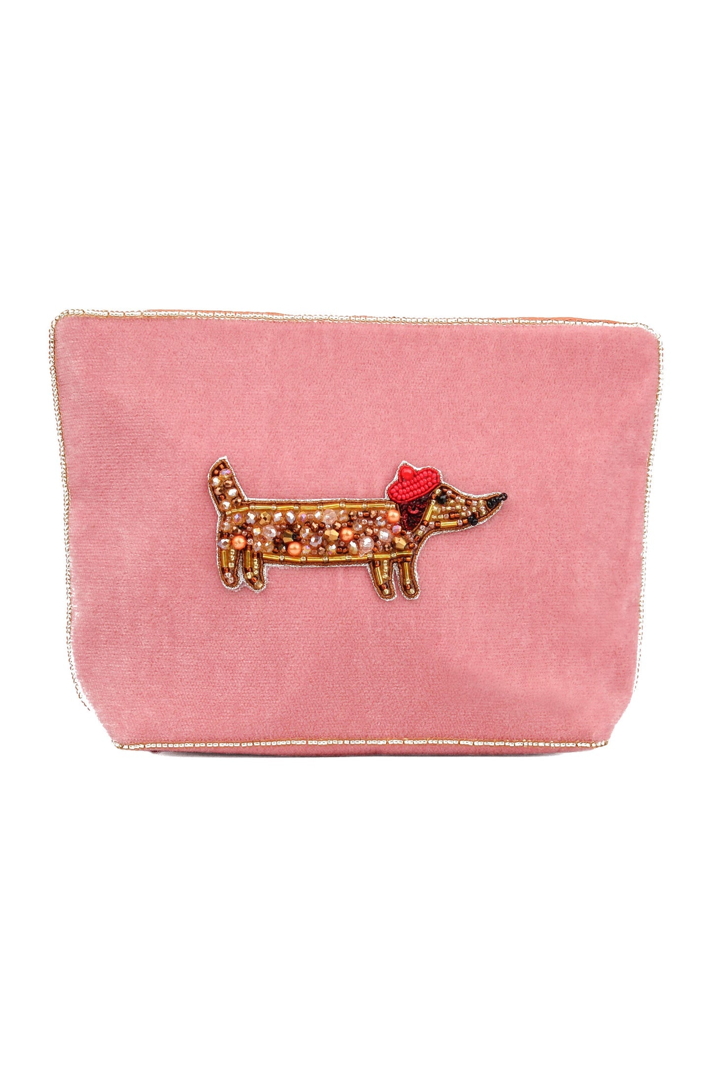 Pink Velvet Sausage Dog Motif Purse - Medium