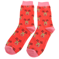 Ladies Bamboo Socks Red - Reindeer