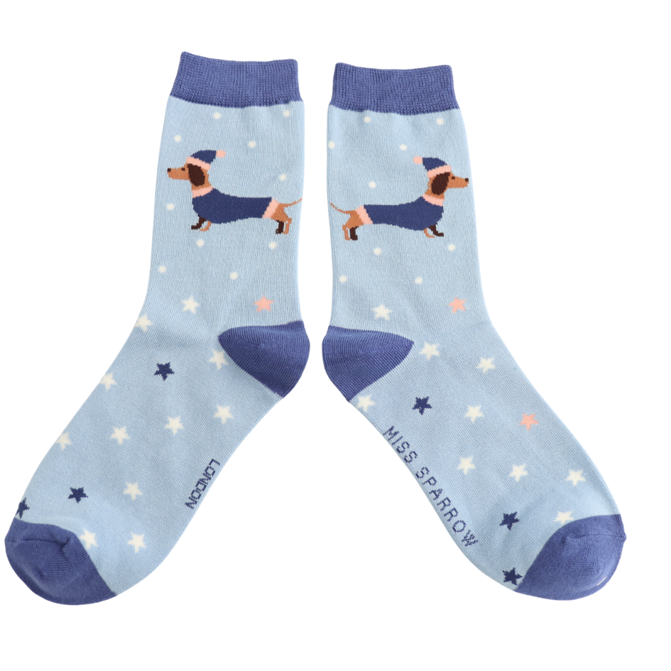 Ladies Bamboo Socks - Festive Sausage Dogs