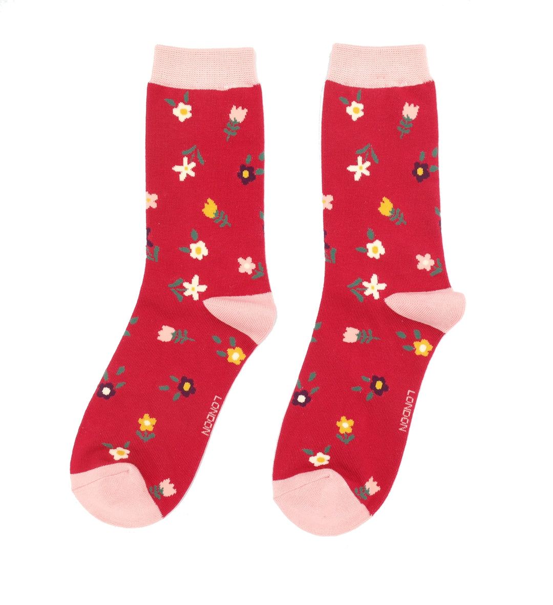 Ladies Bamboo Socks Tiny Flowers - Dark Red