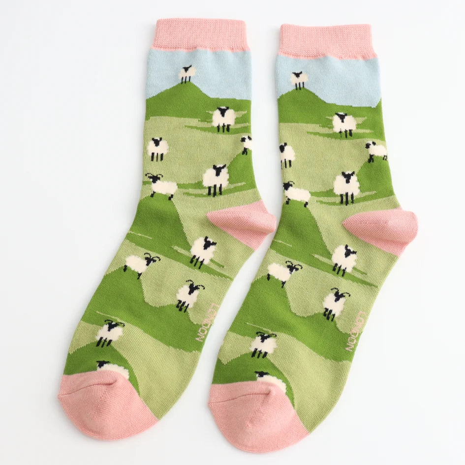 Ladies Bamboo Socks Highland Sheep - Duck Egg
