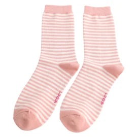 Ladies Bamboo Socks Simple Stripes - Dusky Pink