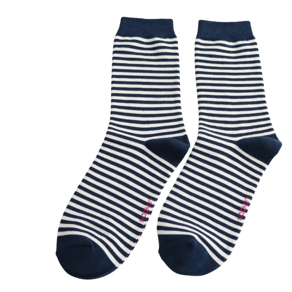 Ladies Bamboo Socks Simple Stripes - Navy