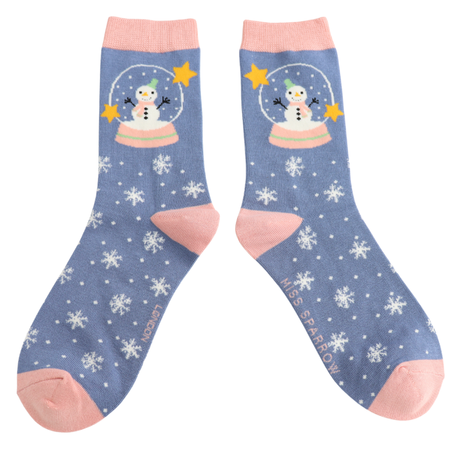 Ladies Bamboo Socks Denim - Snow Globes