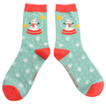 Ladies Bamboo Socks Green - Snow Globes