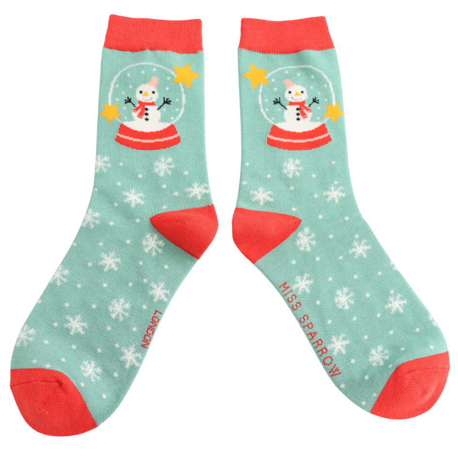 Ladies Bamboo Socks Green - Snow Globes