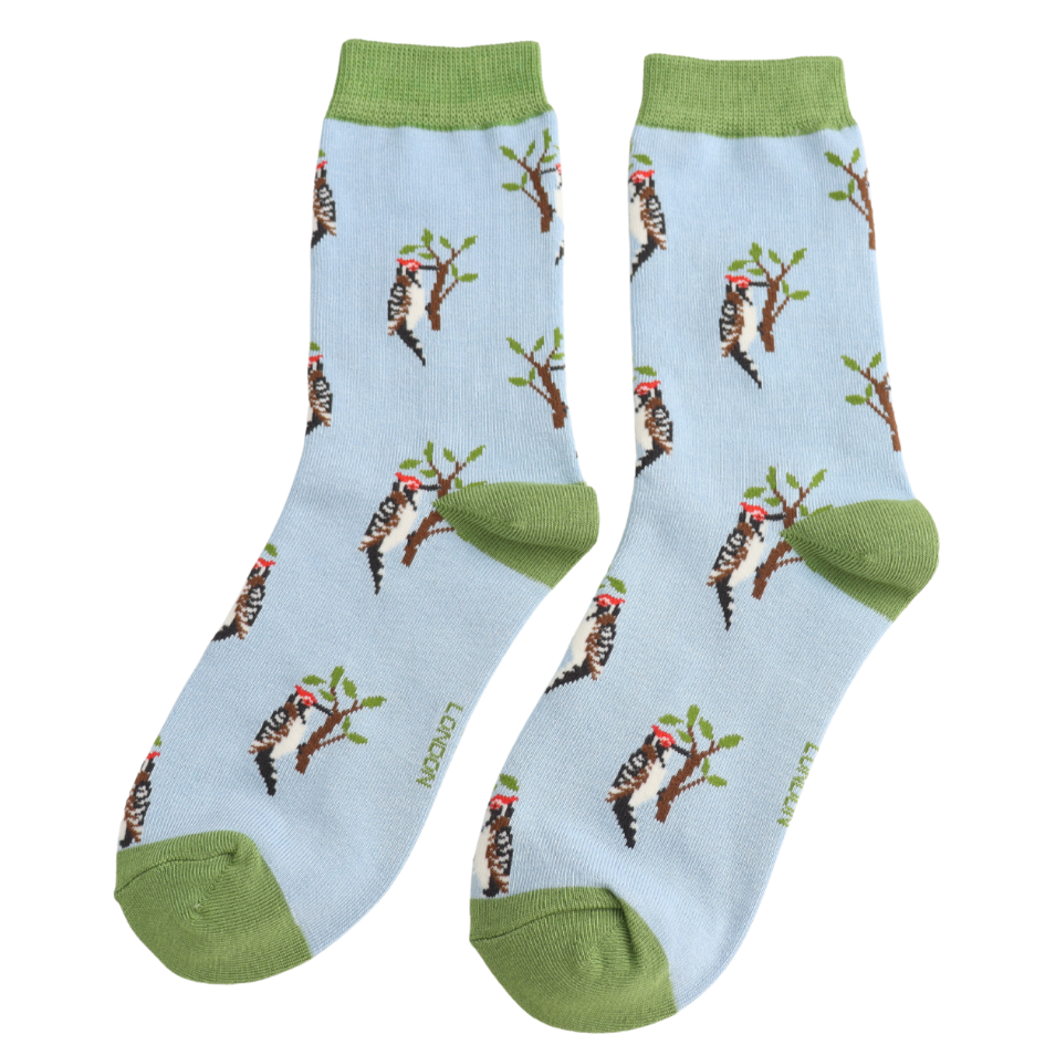 Ladies Bamboo Socks Powder Blue - Woodpecker