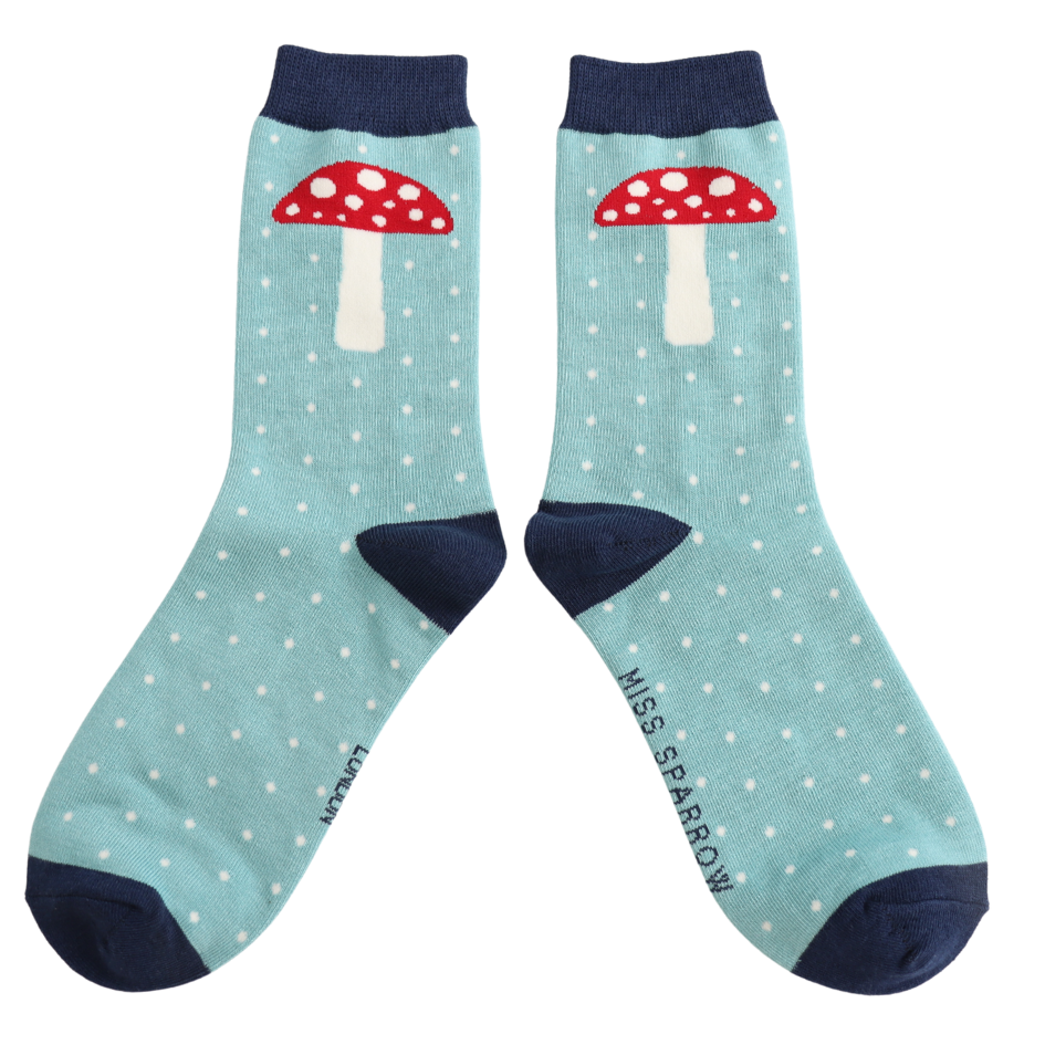 Ladies Bamboo Socks Dotted Toadstool - Duck Egg