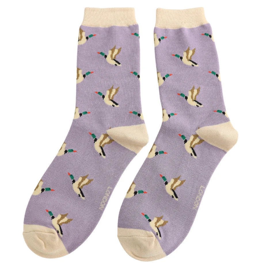 Ladies Bamboo Socks Flying Ducks - Lavender