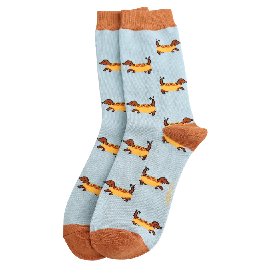 Ladies Bamboo Socks Hot Dogs - Duck Egg
