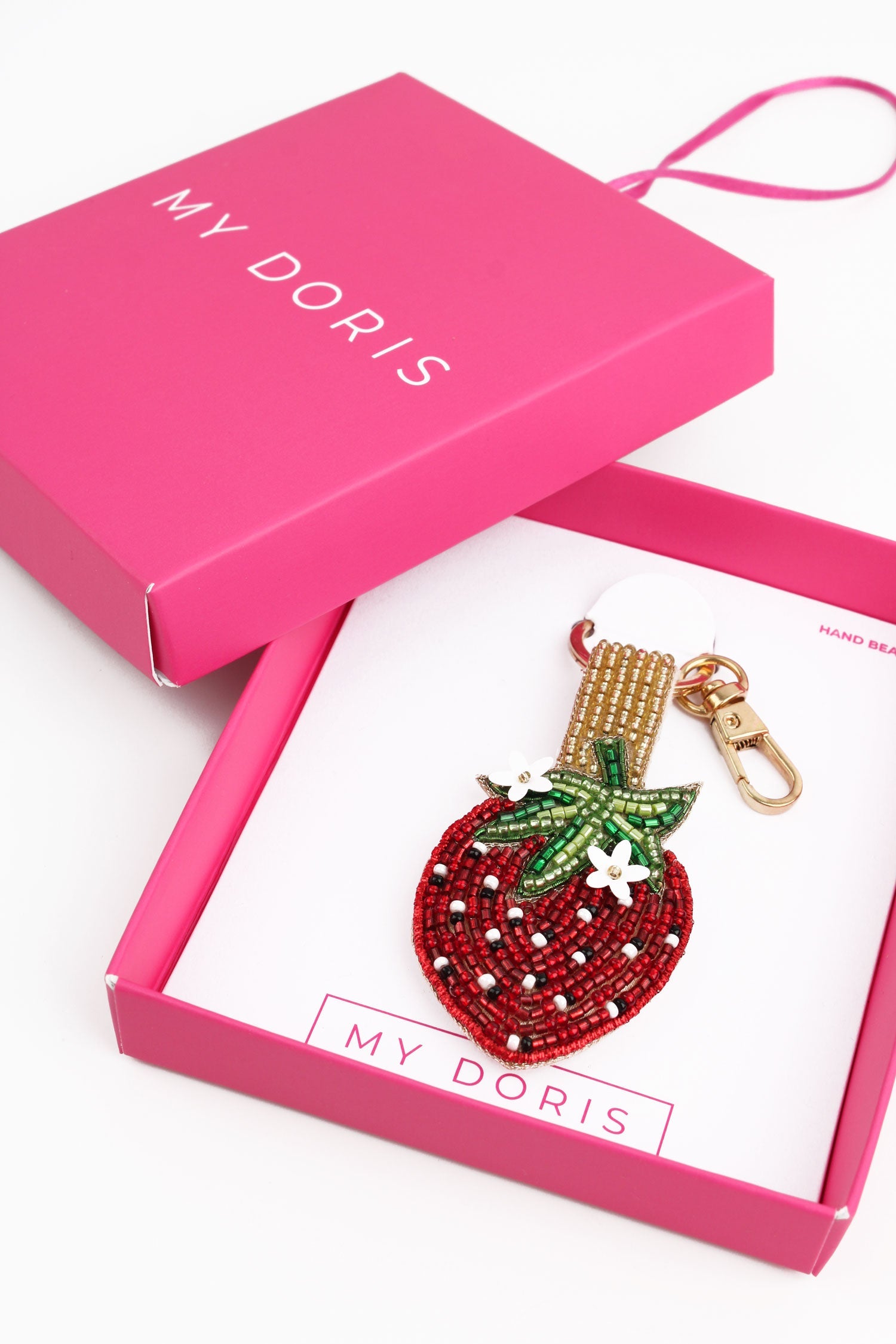 Strawberry And Flower Beaded Keyring