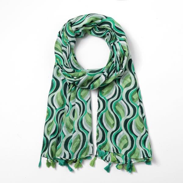 Summer Print With Tassel Scarf - Green