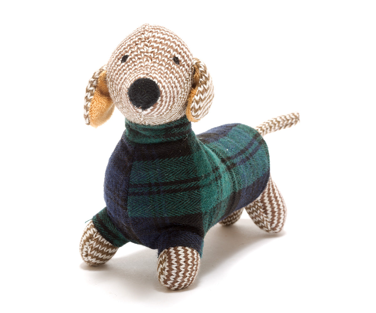 Sausage Dog Baby Rattle - Tartan Jumper