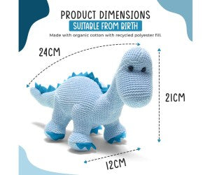 Diplodocus Baby Rattle - Organic Blue Cotton