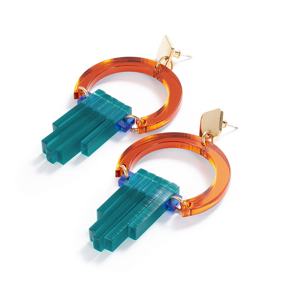 Art Deco Chandelier Earrings Azure And Orange