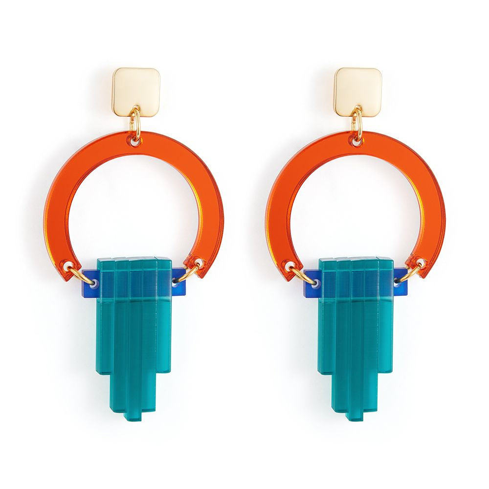 Art Deco Chandelier Earrings Azure And Orange