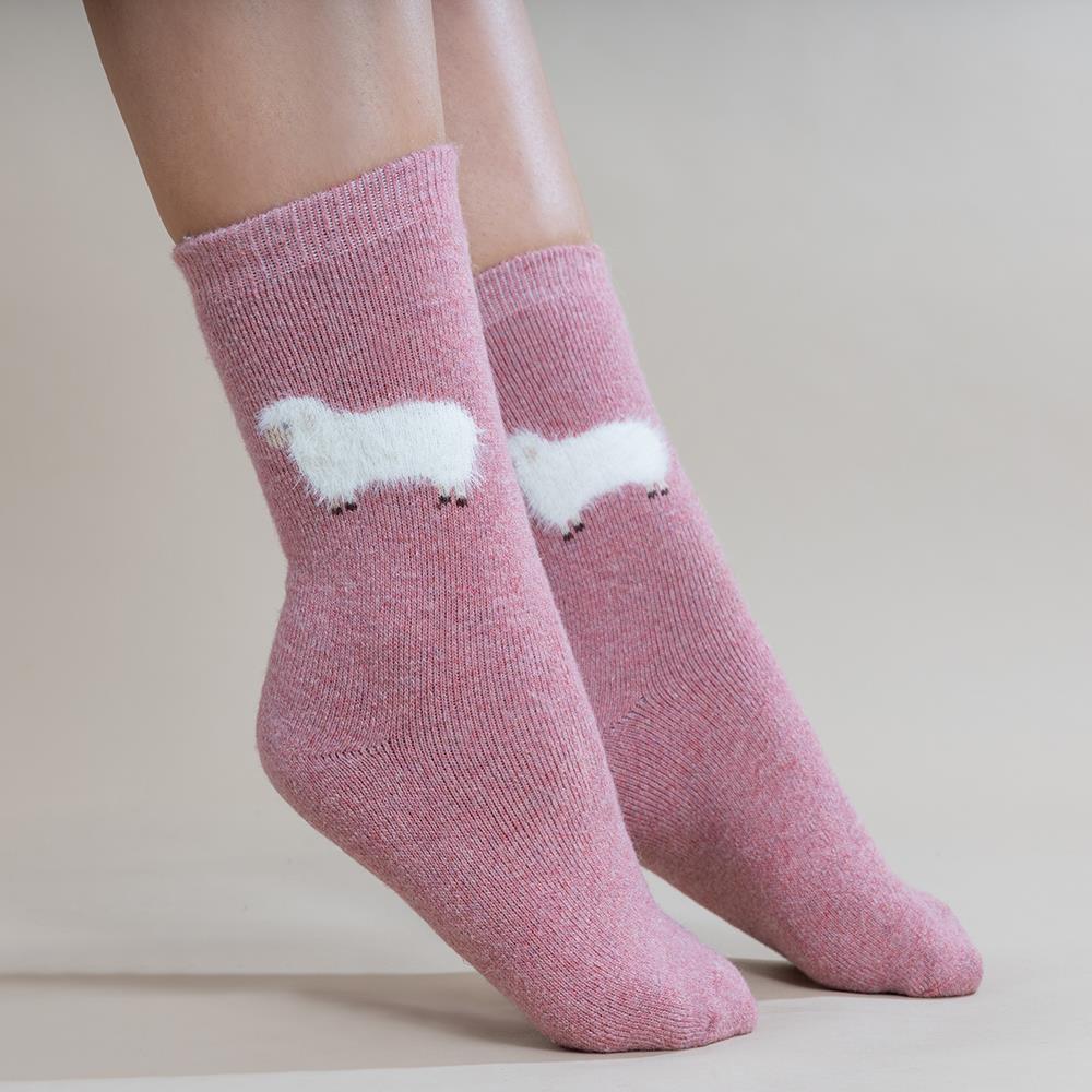 Wool Blend Socks -  Light Pink Fluffy Sheep