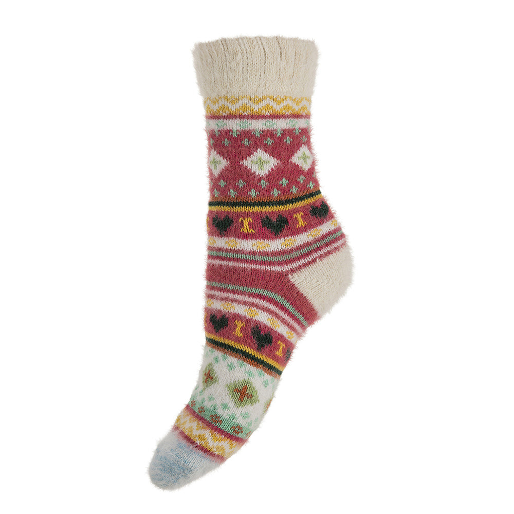 Ladies Pink Nordic Patterned Soft Wool Blend Socks